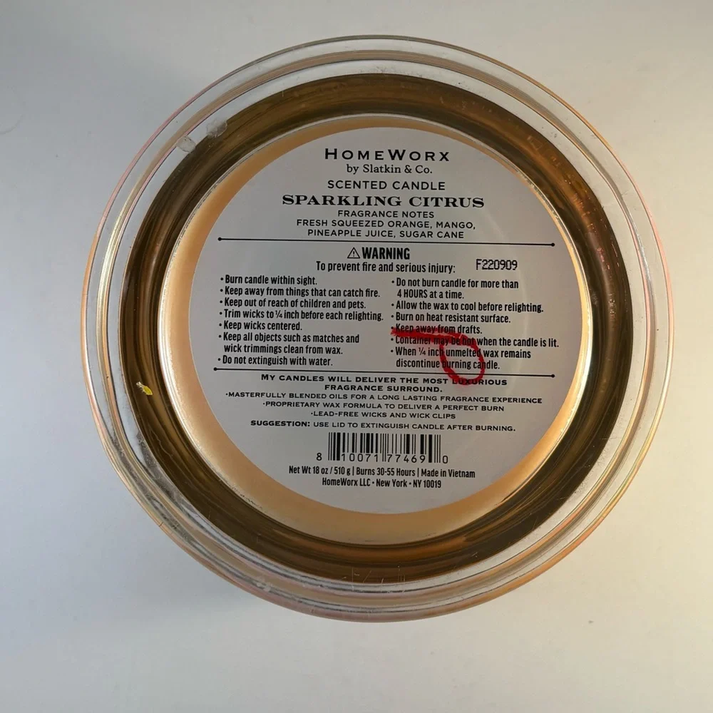 Homeworx SPARKLING CITRUS Scented Candle 18 Oz 4‎ Wick Slatkin & Co USED Orange